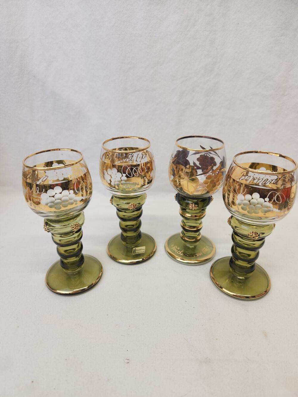 BOCKLING NEUDENAU Green Gold Stemware, Germany, RARE!! SET OF 4